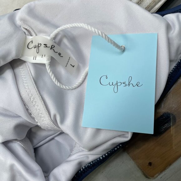 Cupshe Swimsuit Size Large Ruffle One Piece Peplum Stretch Slimming Blue NEW - Picture 6 of 11